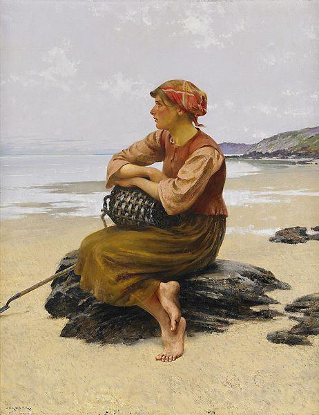 August Hagborg Sittande ostronplockerska pa stranden Norge oil painting art